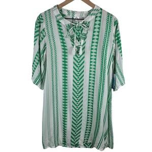 Goa Beachwear by Japna Womens Green Tribal Print‎ Tassel Tie Dress Size Small